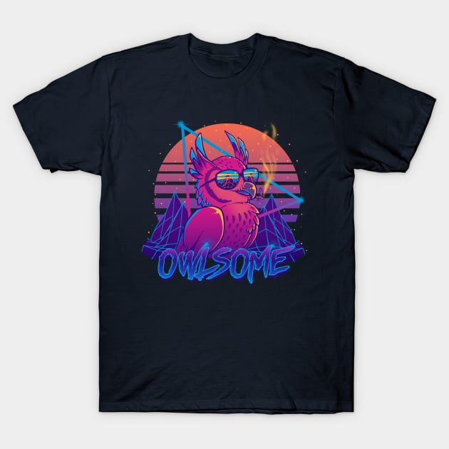 Owlsome - Owl Awesome Bird Retrowave 80s T-Shirt by TechraNova
